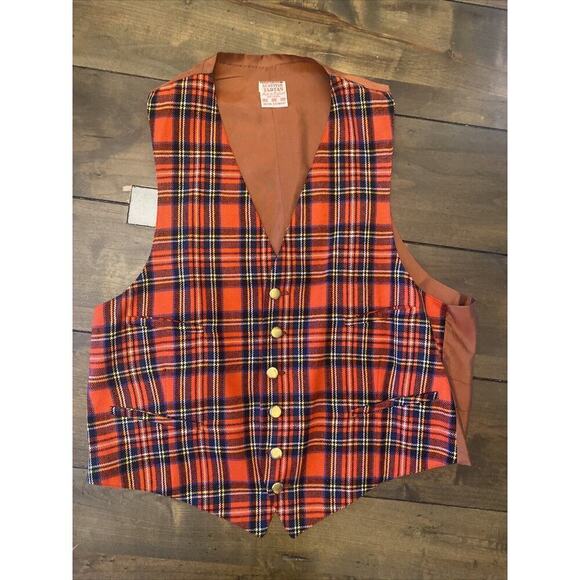 Royal Stewart red tartan plaid 100% wool vest size medium steam punk goth grunge - Picture 1 of 10